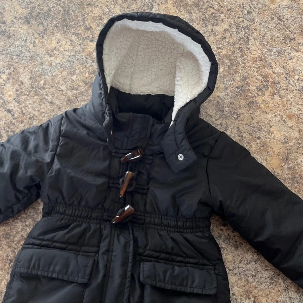 Old Navy 3T Frost-Free Black Toggle Coat Warm Puffer Jacket Fleece Sherpa Lining